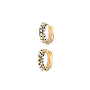 DORADO CON FLORES NEGRAS   |    Aretes huggies tipo arracadas - Medianas   |    Laminado en oro
