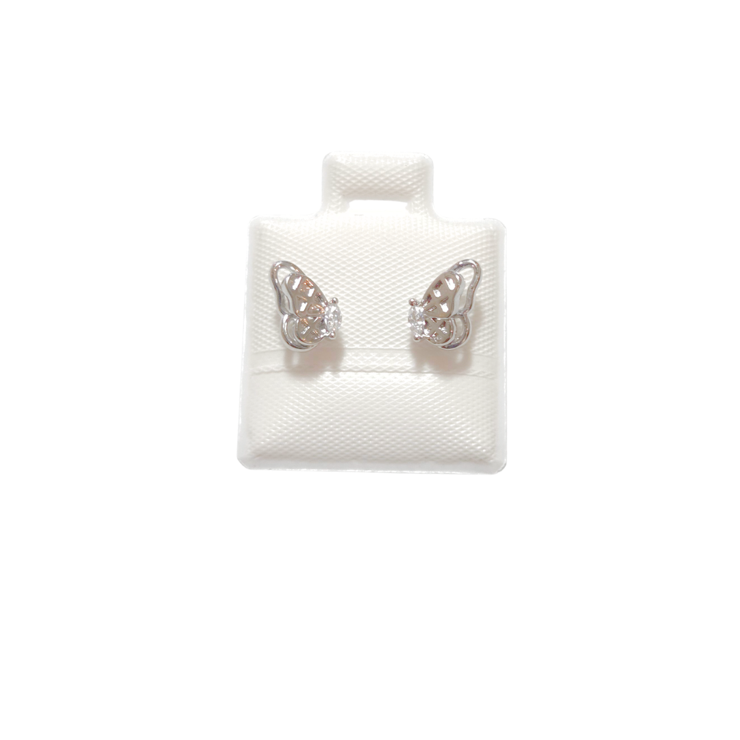 ALAS PLATEADAS DE MARIPOSA | Aretes tipo broquel - Chicos | Laminado en rodio