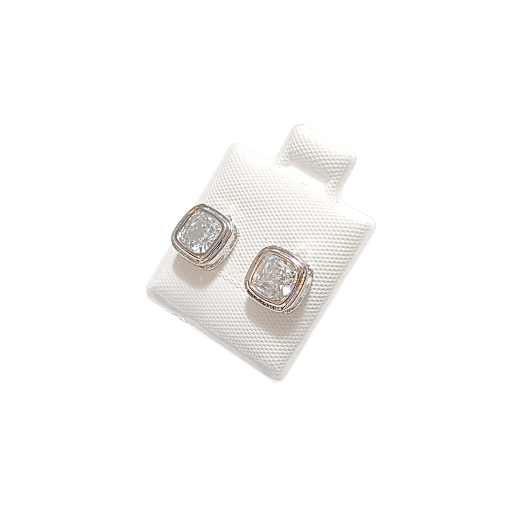 CUADRADITOS BISELADOS CON PIEDRAS | Aretes pegaditos - chicos | Laminado en rodio