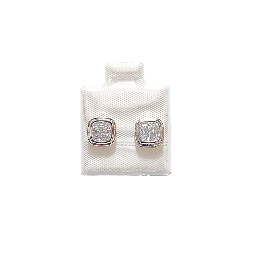 CUADRADITOS BISELADOS CON PIEDRAS | Aretes pegaditos - chicos | Laminado en rodio - Imagen 2