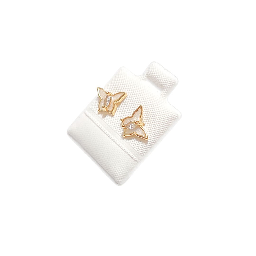 MARIPOSAS DE ALAS BLANCAS | Aretes pegaditos - Chicos | Laminado en oro - Imagen 2