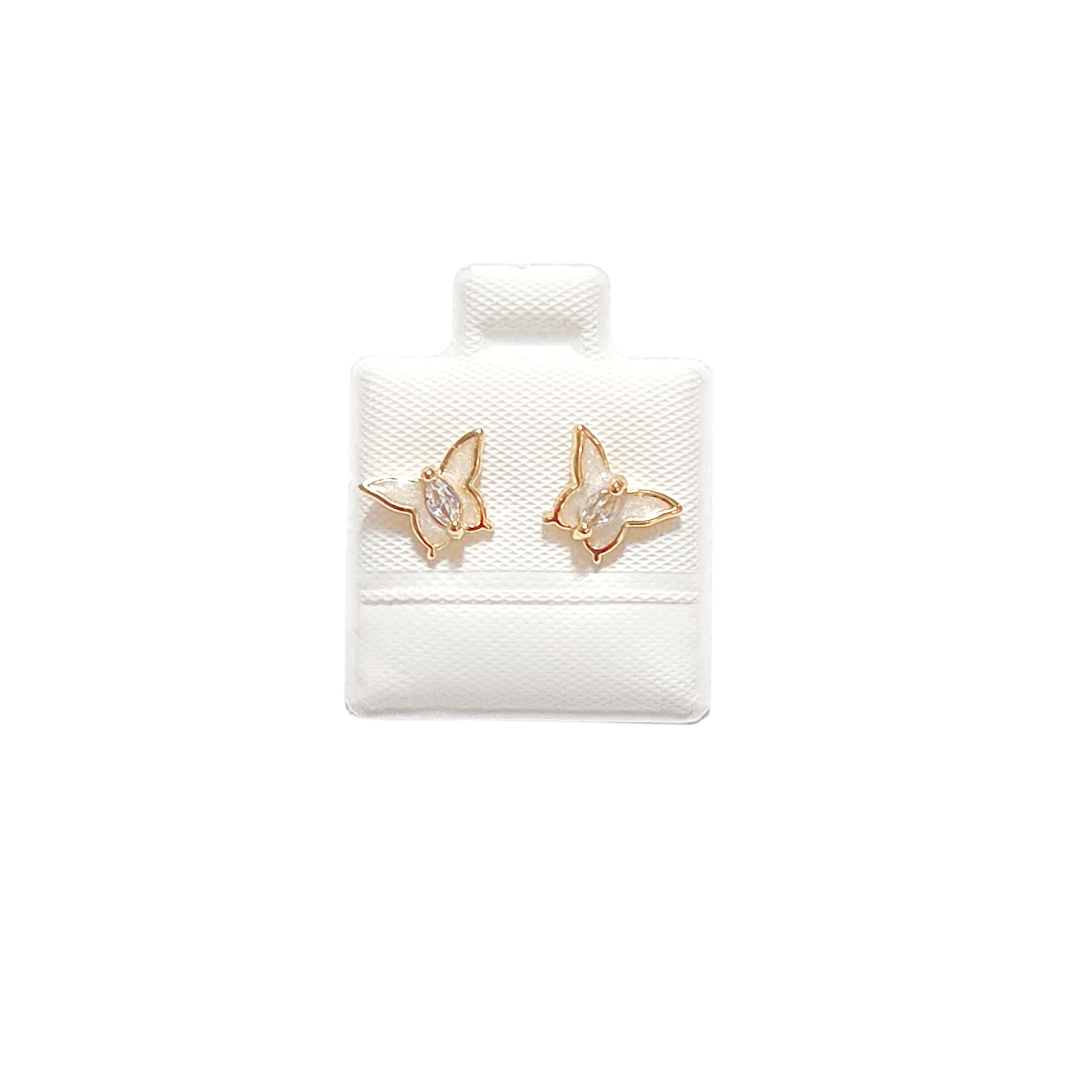 MARIPOSAS DE ALAS BLANCAS | Aretes pegaditos - Chicos | Laminado en oro