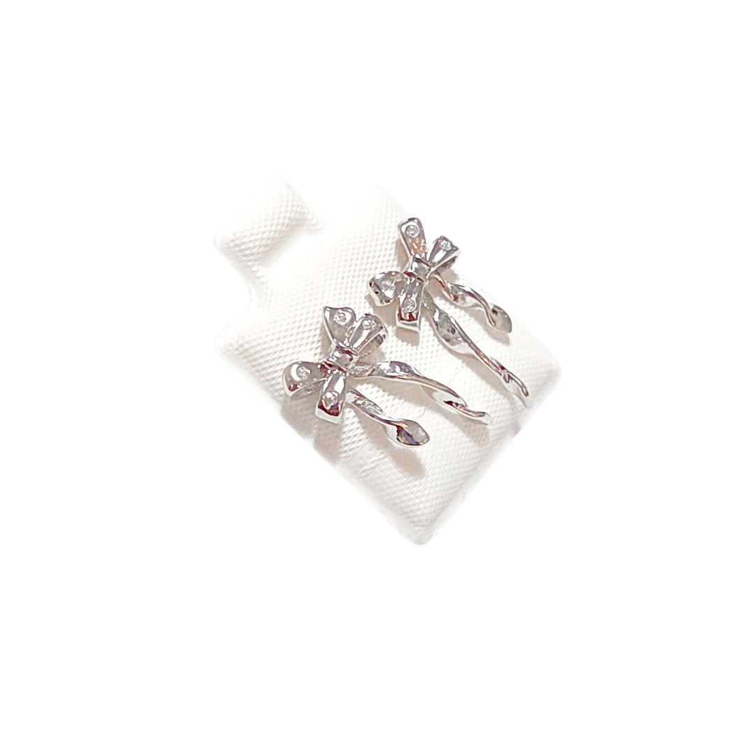 MOÑITOS PLATEADO CON LAZO | Aretes pegaditos - chicos | Laminado en rodio