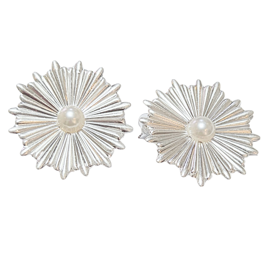 FLORES PLATEADAS VINTAGE - XL | Aretes pegaditos - ultra ligeros | Aleación de acero y zinc - Imagen 3