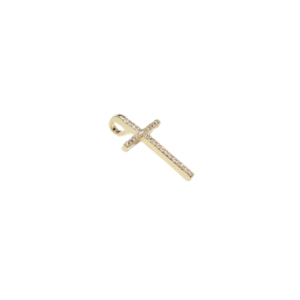 CRUZ DELGADA CON PIEDRAS   |    Dije - Mediano   |    Laminado en oro