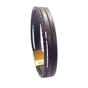 CANLINA CAFÉ Y DORADO   |   Pulsera - Mediana - 20 cm de extensión   |    Caucho y acero inoxidable