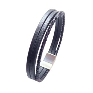 CANLINA NEGRO Y PLATEADO   |   Pulsera - Mediana - 20 cm de extensión   |    Caucho y acero inoxidable