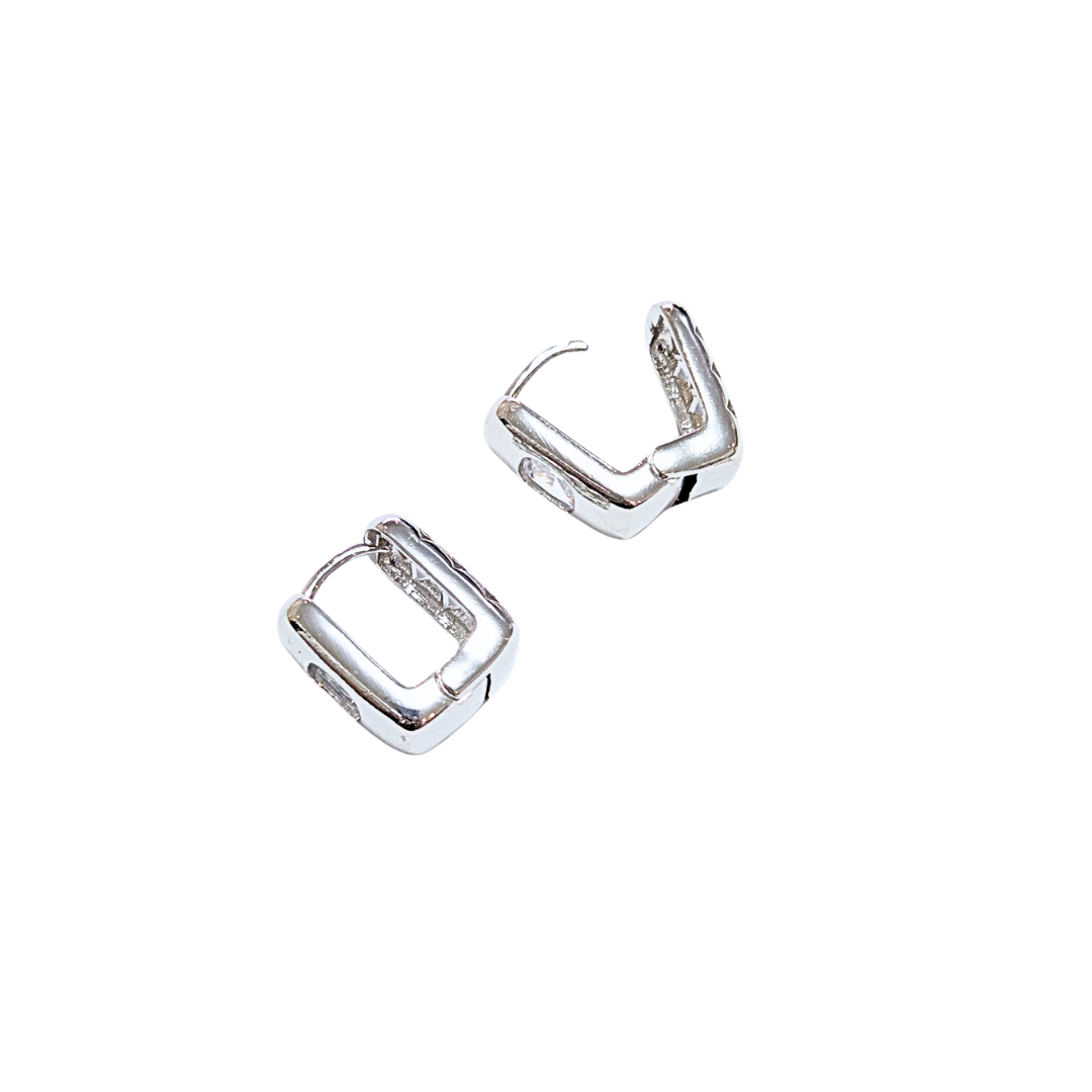 BARRAS CON PIEDRA | Aretes huggies tipo arracadas - Chicas | Laminado en rodio - Imagen 2