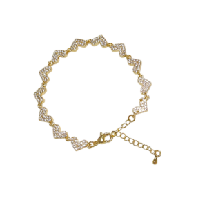 CORAZONES DORADOS & BRILLO  |   Pulsera - 19 cm de largo + 5 cm de extensión   |   Laminado en oro