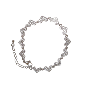 CORAZONES PLATEADOS & BRILLO   |   Pulsera - 19 cm de largo + 5 cm de extensión   |   Baño de rodio