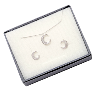 LUNAS QUE BRILLAN   |   Conjunto de collar con dije y aretes chicos en juego   |    Baño de rodio