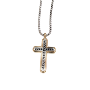 CRUZ DE CONTORNO DORADO | Collar 60 cm de extensión + dije mediano de 4 cm de largo, aprox | Acero inoxidable