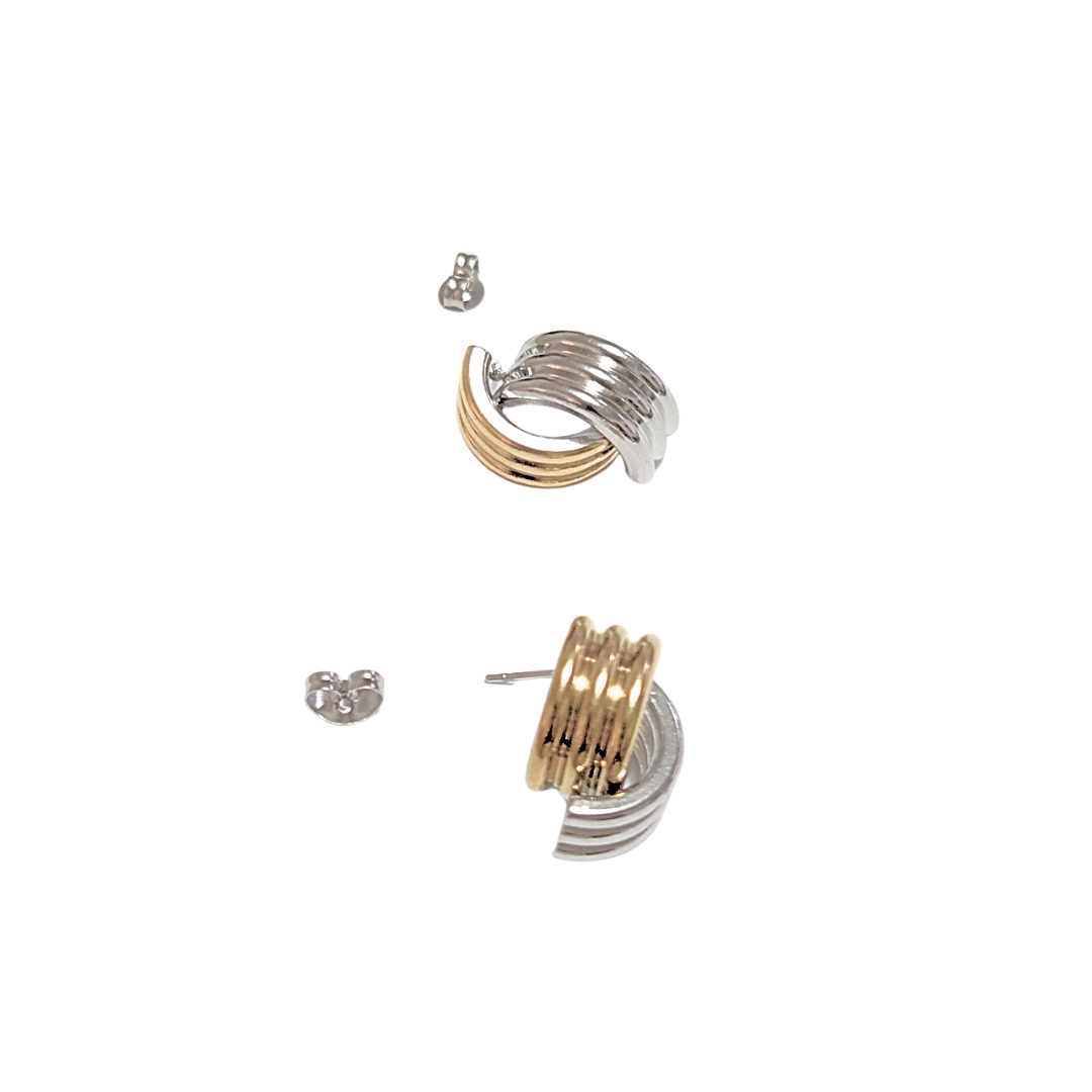 CRUZADOS BI-COLOR | Aretes pegaditos - Chicos | Acero inoxidable - Imagen 2