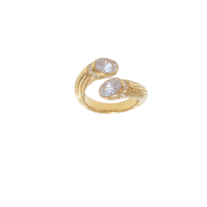 RAYADO DORADO CON PIEDRAS   |   Anillo grueso ajustable - No 6 a 8 aprox.  |   Acero inoxidable