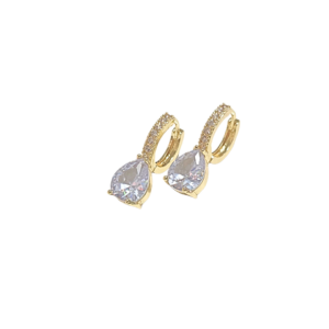 PIEDRA GOTA TRANSPARENTE    |    Aretes tipo huggies colgantes - Medianos   |    Laminado en oro