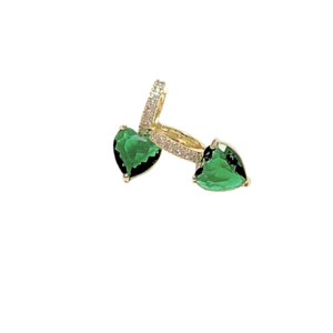 CORAZONES VERDE ESMERALDA     |    Aretes tipo huggies colgantes - Medianos   |    Laminado en oro