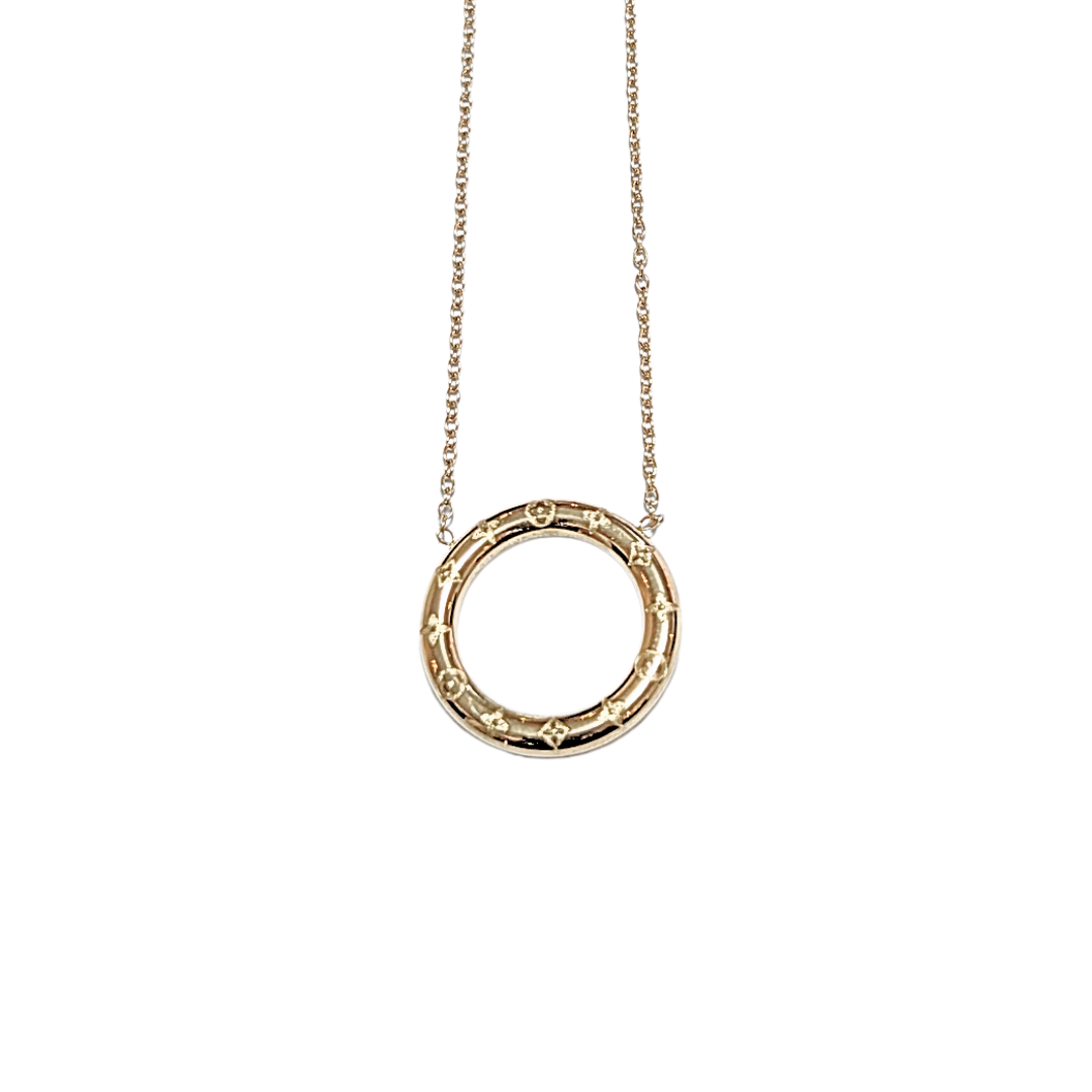 CIRCULAR TALLADO | Collar con cadena de 45 cm de largo + 5 cm de extensión y dije - mediano | Acero inoxidable