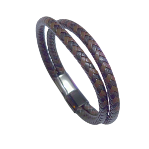 NIX DOBLE CAFE Y NEGRO | Pulsera trenzada con broche - Talla: M | Caucho y acero inoxidable