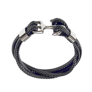 NEGRA DE ANCLA   |    Pulsera trenzada doble - Talla: Mediana   |    Caucho y acero inoxidable