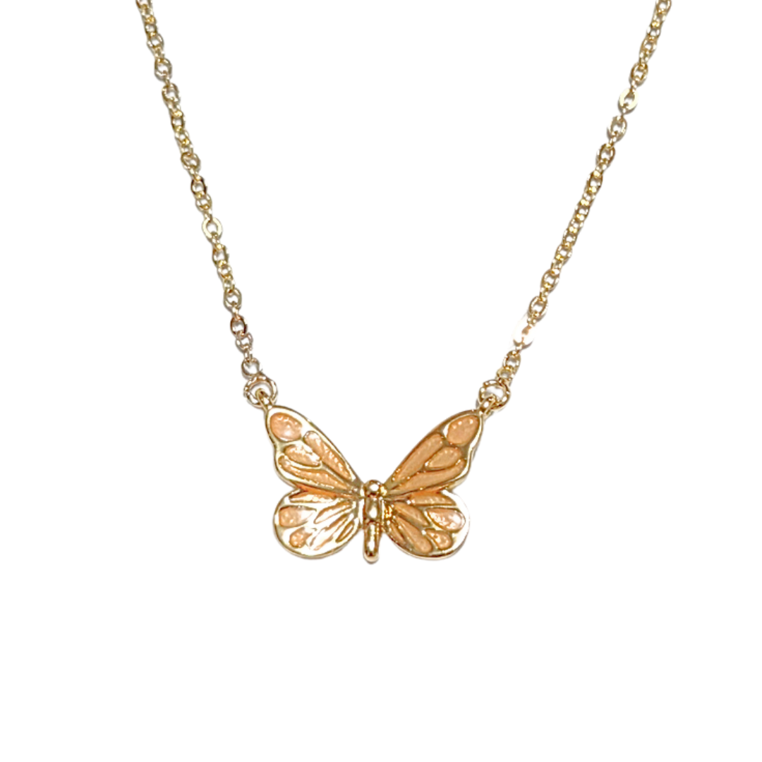 MARIPOSA MONARCA | Collar corto y delgado con dije mediano - 45 cm de largo + 5 cm de extensor | Laminado en oro