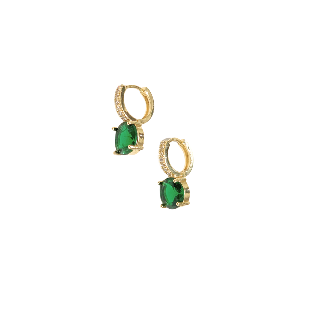 PIEDRA VERDE REDONDA | Aretes tipo huggies colgantes - Medianos | Laminado en oro - Imagen 3