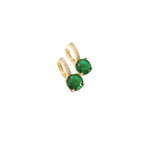 PIEDRA VERDE REDONDA | Aretes tipo huggies colgantes - Medianos | Laminado en oro