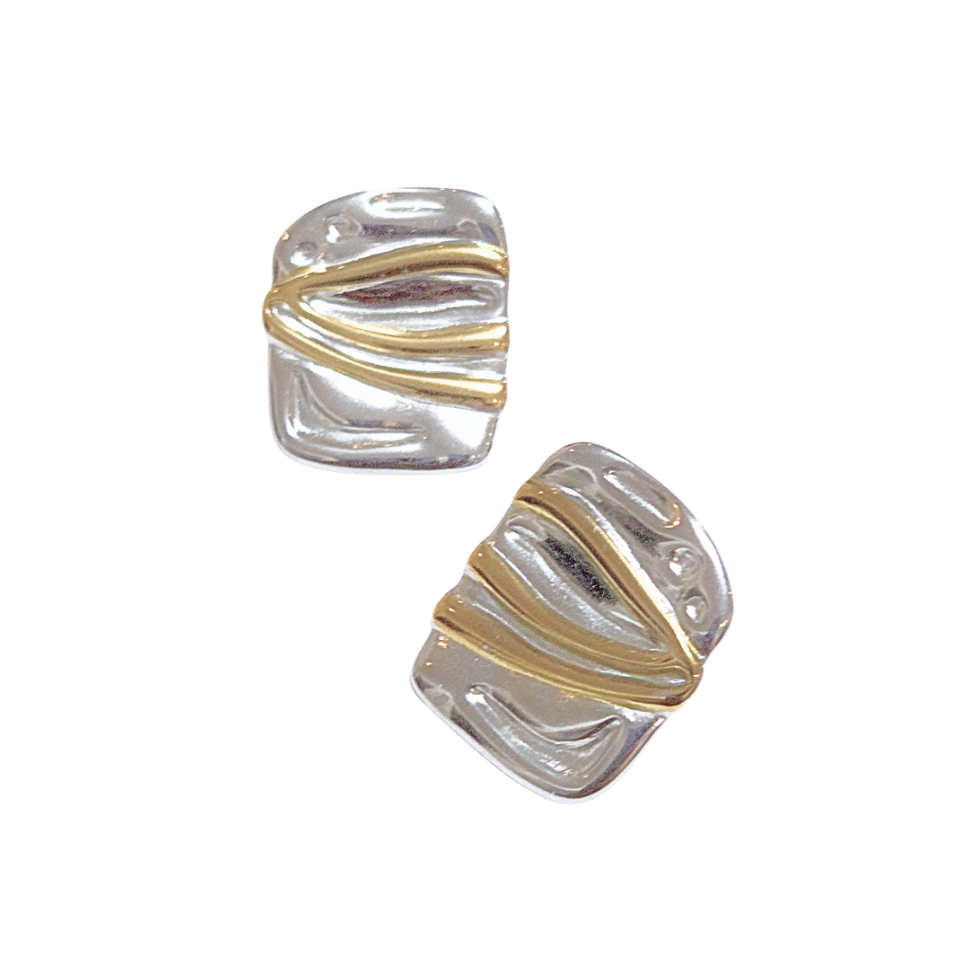 BLOQUE BICOLOR RECTANGULAR | Aretes - Grandes | Acero inoxidable