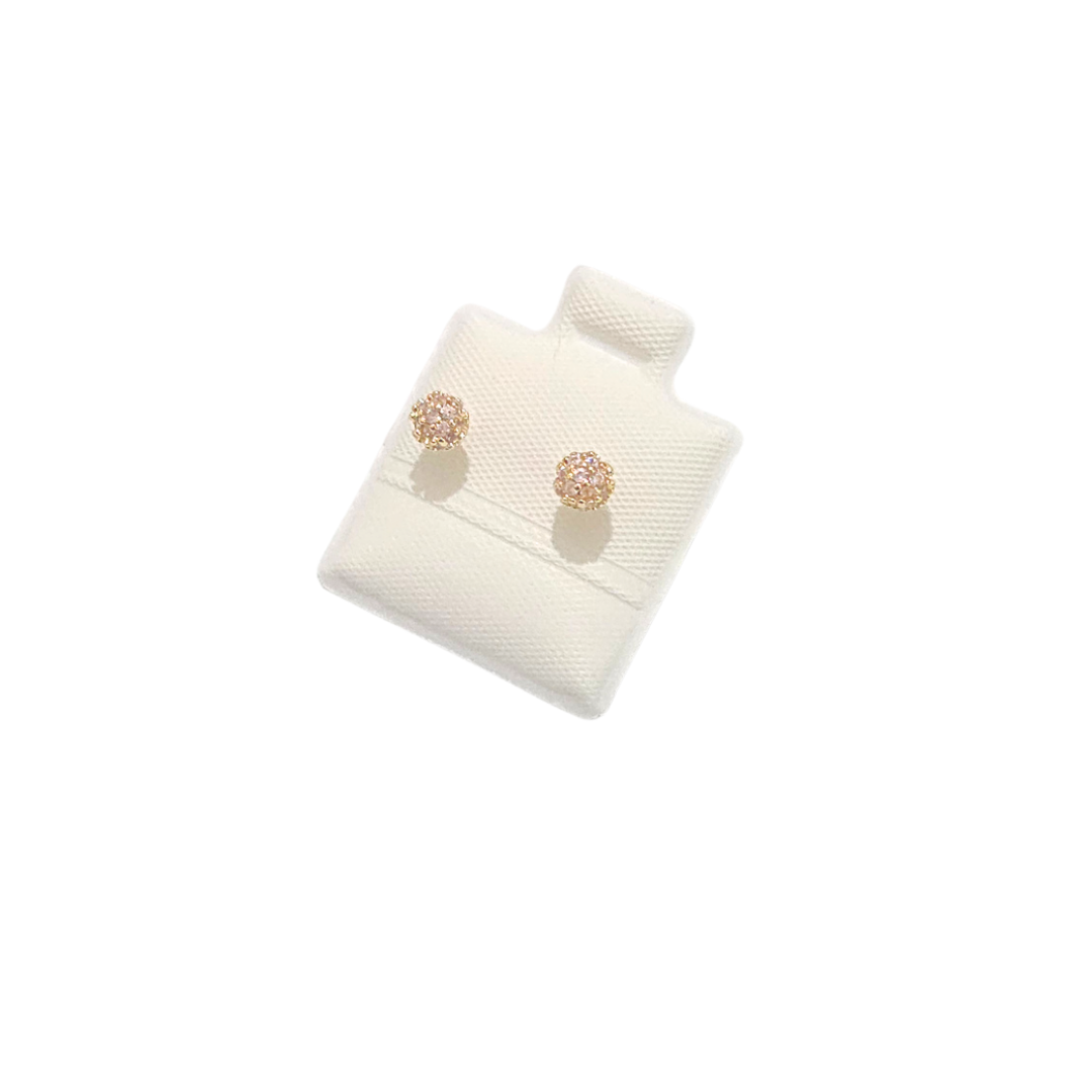 BOLITAS DORADAS CON PIEDRAS ROSAS | Aretes tipo broquel - Chico | Laminado en oro