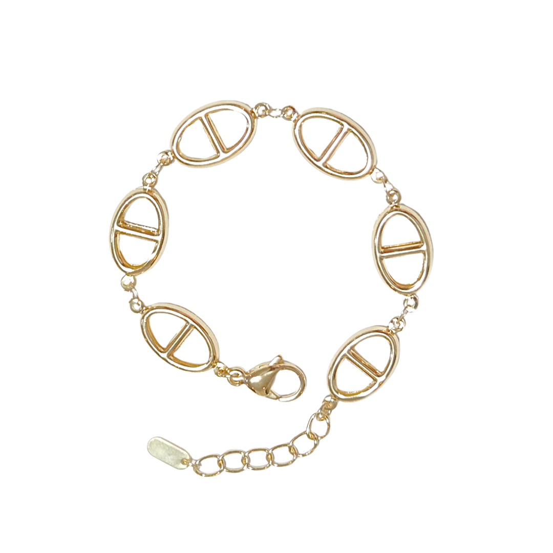 TAP OVALADA Y DELGADA | Pulsera ligera - 19 cm de largo + 5 cm de extensión | Laminado en oro