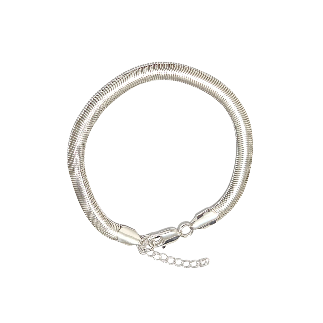 SILI PLANA PLATEADA | Pulsera plana - Talla M - 20 cm de largo + 5 cm de extensión, aprox. | Baño de rodio - Imagen 2