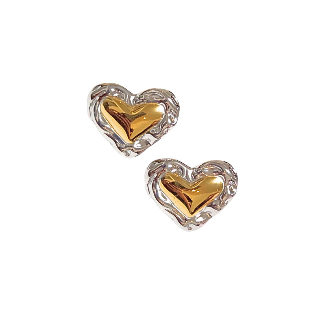CORAZONES BI-COLOR | Aretes ligeros - medianos | Acero inoxidable
