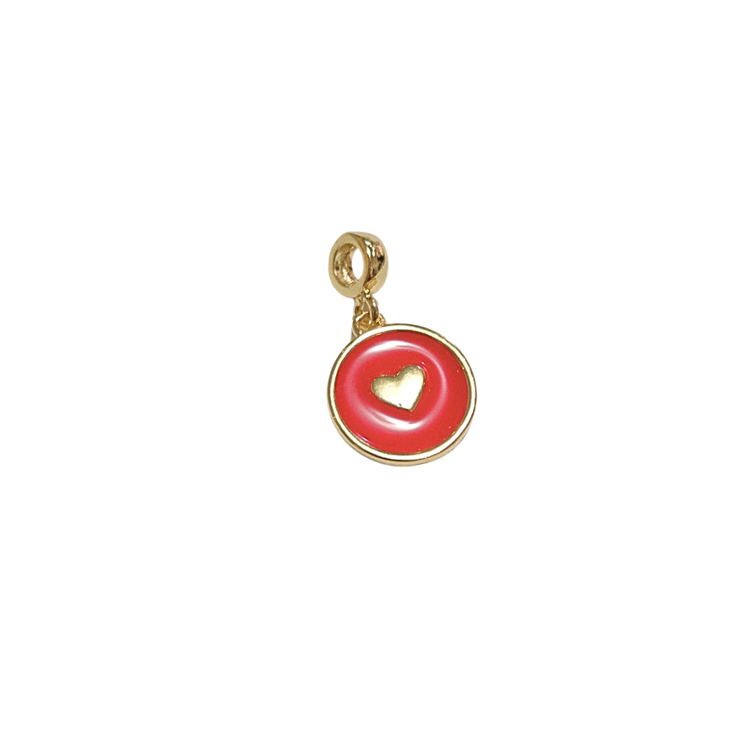 MEDALLA ROJA CON CORAZÓN | Charm - chico | Laminado en oro