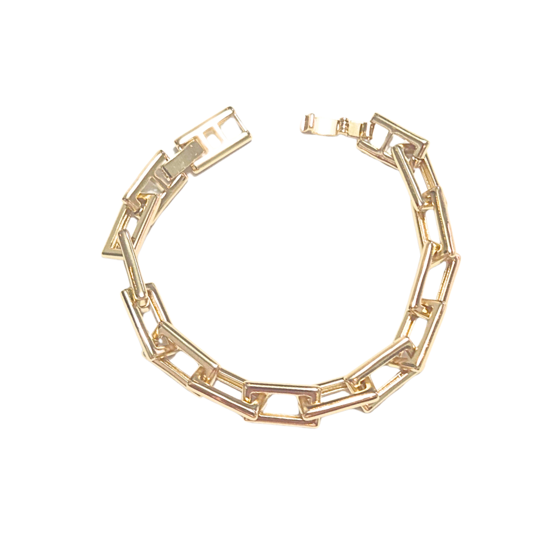 LUA RECTANGULAR | Pulsera gruesa de eslabones rectangulares - Broche desmontable de 19 a 17 cm de largo | Laminado en oro - Imagen 4