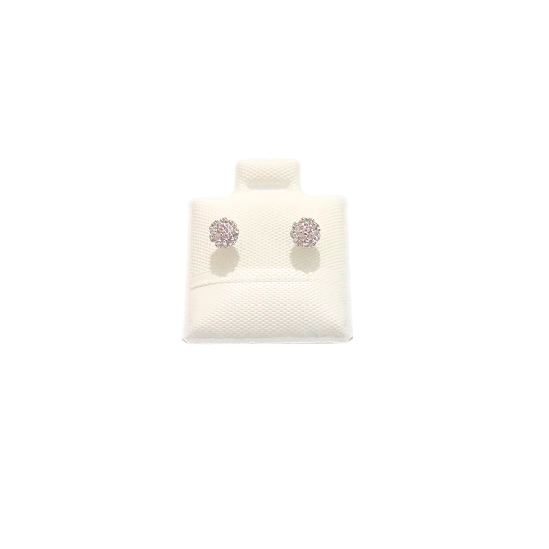 BOLITAS PLATEADAS CON PIEDRAS ROSAS | Aretes tipo broquel - Chico | Baño de rodio - Imagen 2