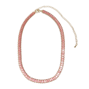 COLLAR DE PIEDRAS ROSAS   |   Collar corto de 43 cm + 10 cm de extensor    |   Laminado en oro