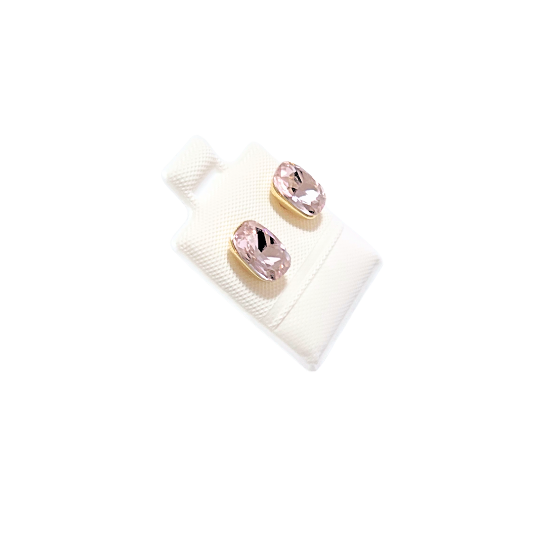 PIEDRAS RECTANGULARES ROSA PÁLIDO | Aretes pegaditos - Chicos | Laminado en oro - Imagen 2