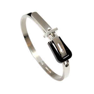 CINTURÓN PLATA & NEGRO | Pulsera delgada - Talla: Ch/Med | Acero inoxidable