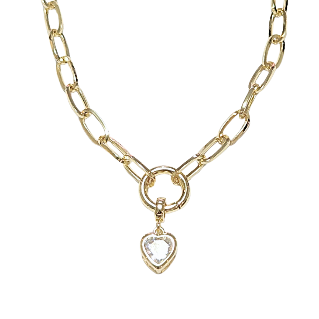 SALIM CON PORTA DIJES DE ARO Y CORAZÓN | Collar corto - 45 cm de largo + 5 cm de extensión y charm chico | Laminado en oro - Imagen 4