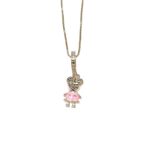 NIÑA DE VESTIDO ROSA PASTEL | Collar cadena ajustable y dije chico - 45 cm de largo y charm chico | Laminado en oro
