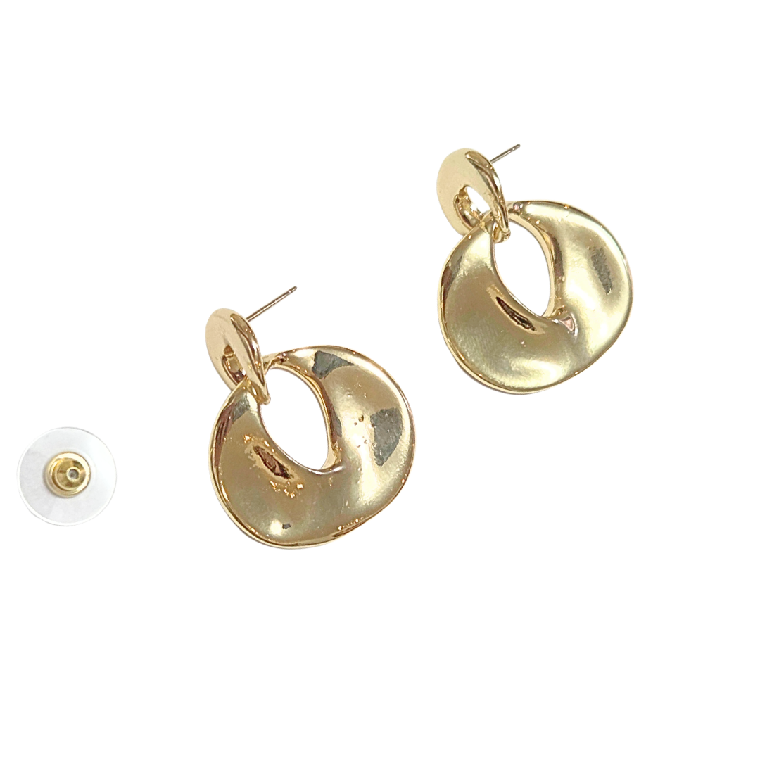 DOBLES CIRCULARES DORADOS | Aretes pegaditos colgantes - Grandes | Laminado en oro - Imagen 2