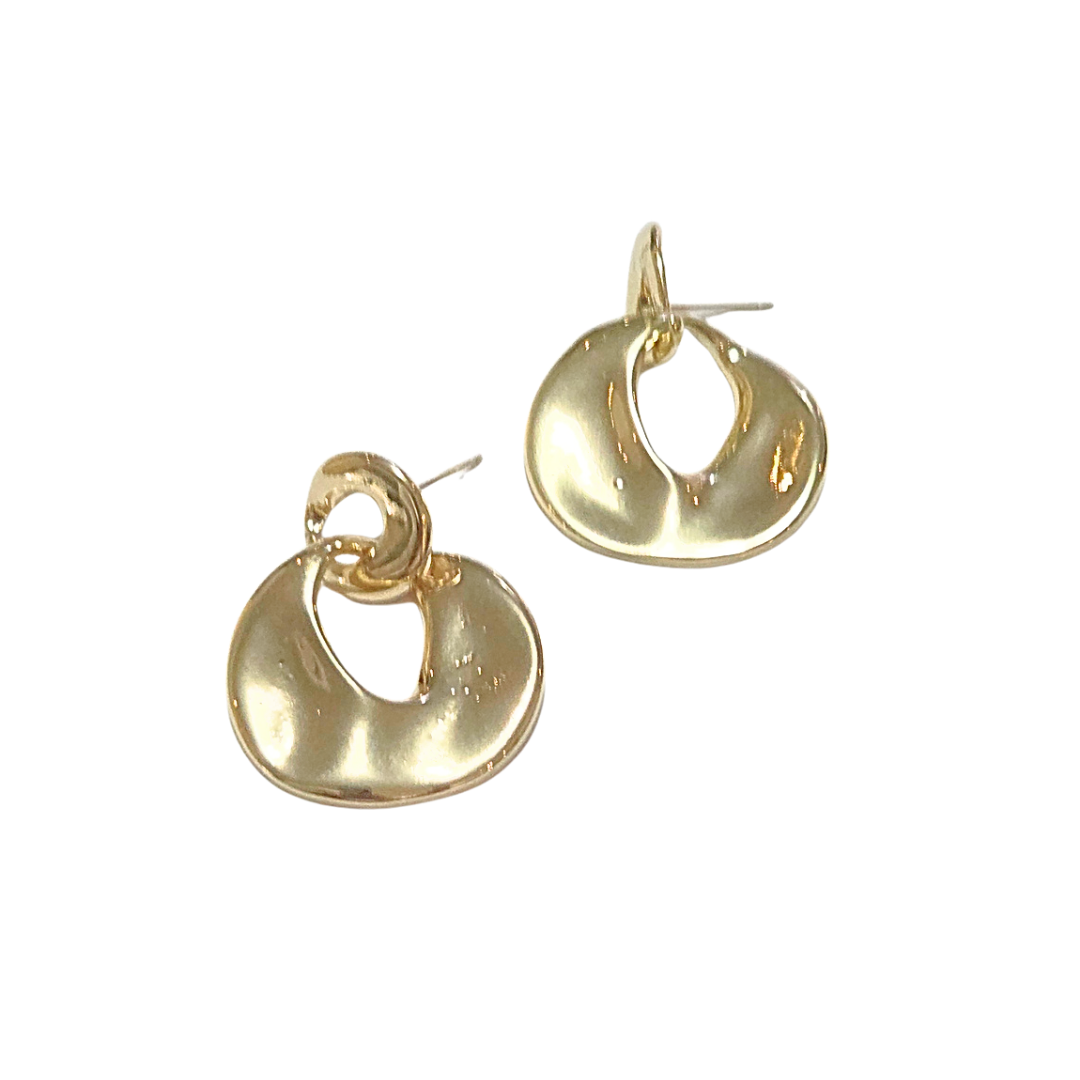 DOBLES CIRCULARES DORADOS | Aretes pegaditos colgantes - Grandes | Laminado en oro - Imagen 3
