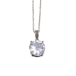 PLATEADO DE CRISTAL PIEDRA CIRCULAR    |    Collar cadena delgada de 55 cm de largo y dije - mediano   |    Acero inoxidable