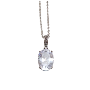 PLATEADO DE CRISTAL OVALADO    |    Collar cadena delgada de 55 cm de largo y dije - mediano   |    Acero inoxidable