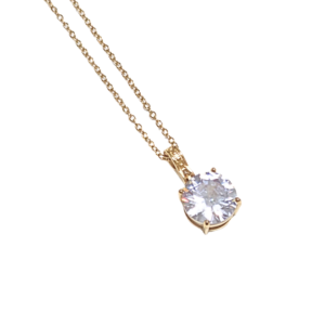 DORADO DE CRISTAL PIEDRA CIRCULAR    |    Collar cadena delgada de 55 cm de largo y dije - mediano   |    Acero inoxidable