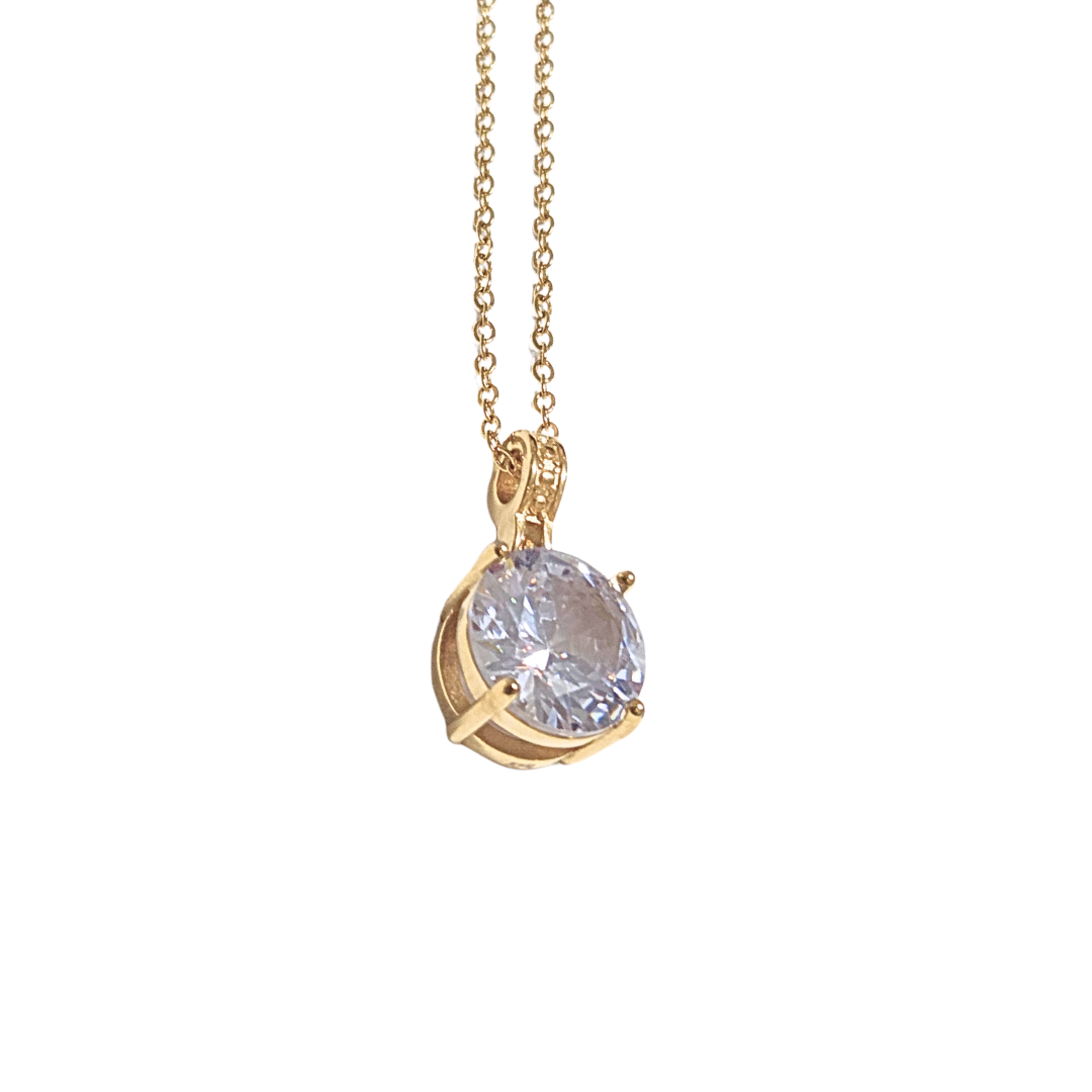 DORADO DE CRISTAL PIEDRA CIRCULAR | Collar cadena delgada de 55 cm de largo y dije - mediano | Acero inoxidable - Imagen 2