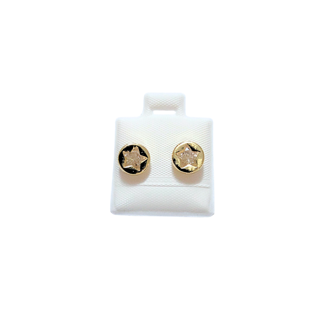 CIRCULARES CON ESTRELLAS AL CENTRO | Aretes tipo broquel - Chicos | Laminado en oro