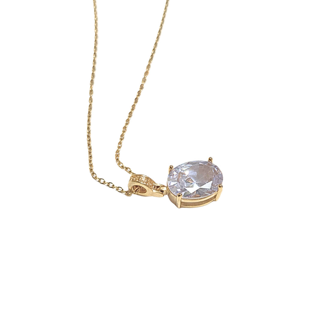 DORADO DE CRISTAL OVALADO | Collar cadena delgada de 55 cm de largo y dije - mediano | Acero inoxidable - Imagen 2