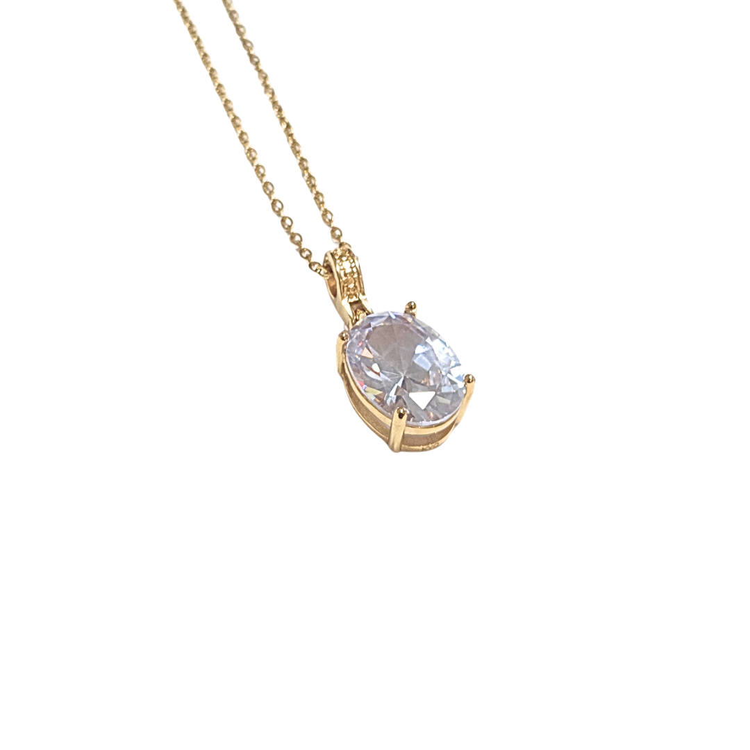 DORADO DE CRISTAL OVALADO | Collar cadena delgada de 55 cm de largo y dije - mediano | Acero inoxidable - Imagen 3