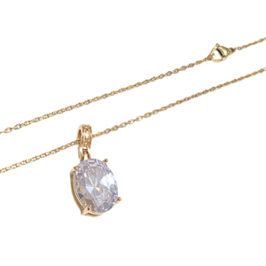DORADO DE CRISTAL OVALADO    |    Collar cadena delgada de 55 cm de largo y dije - mediano   |    Acero inoxidable