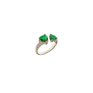 PLATEADO DE CORAZONES VERDES | Anillo delgado ajustable - No 7 a 8 aprox. | Laminado en rodio
